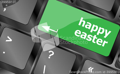 Image of happy Easter text button on keyboard. Keyboard keys icon button vector