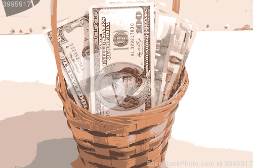 Image of european money on wooden basket vector illustration