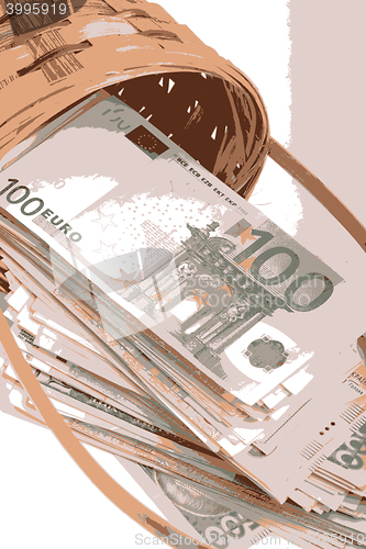 Image of european money on wooden basket vector illustration