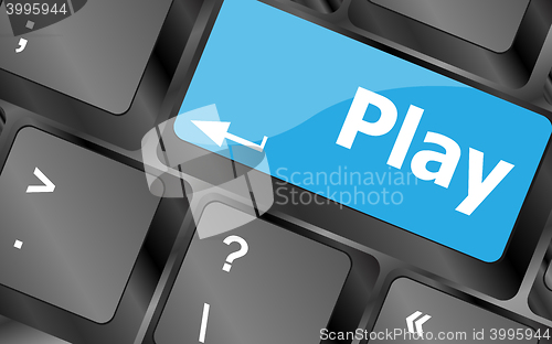 Image of Computer keyboard with play key - technology background. Keyboard keys icon button vector