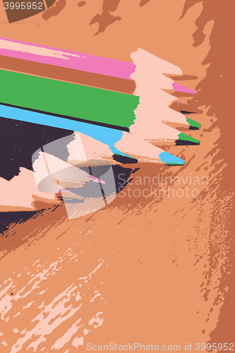 Image of colored pencils  on wooden background vector illustration
