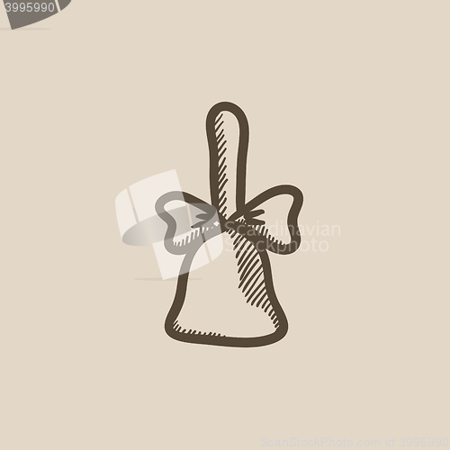 Image of School bell with ribbon sketch icon.