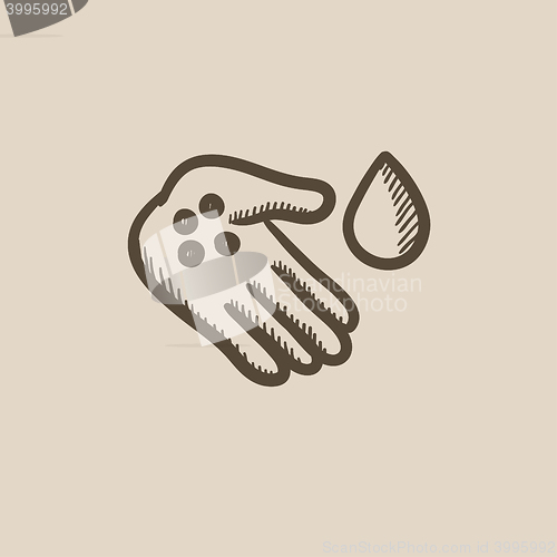 Image of Hand with microbes sketch icon.