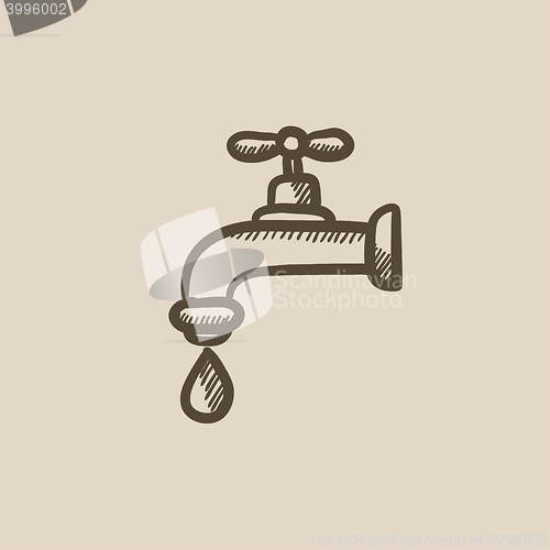 Image of Faucet with water drop sketch icon.