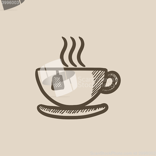 Image of Hot tea in cup sketch icon.