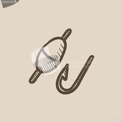 Image of Fishing hook with bobber sketch icon.