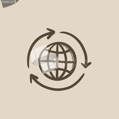 Image of Globe with arrows sketch icon.
