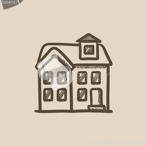 Image of Two storey detached house sketch icon.