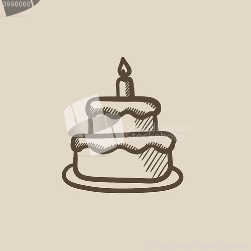 Image of Easter cake with candle sketch icon.