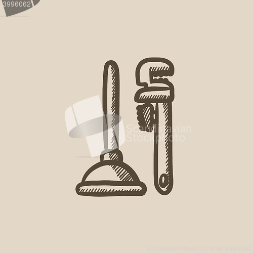 Image of Pipe wrenches and plunger sketch icon.