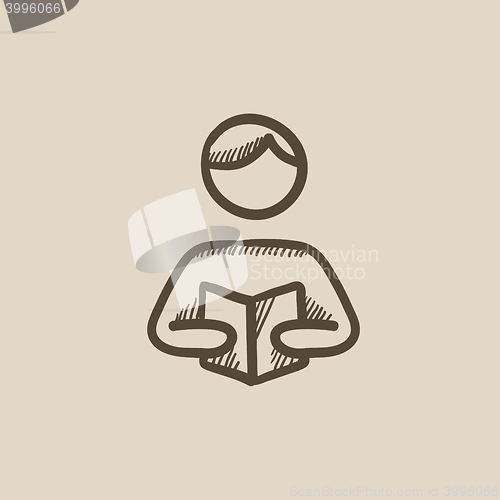 Image of Man reading book sketch icon.