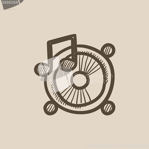 Image of Loudspeakers with music note sketch icon.