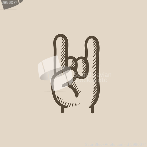 Image of Rock and roll hand sign sketch icon.