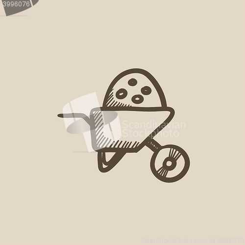 Image of Wheelbarrow full of sand sketch icon.