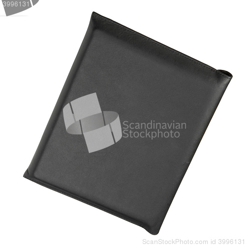 Image of Black, leather, personal organizer on a white background