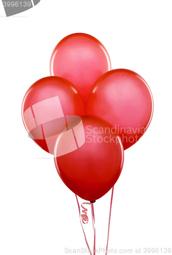 Image of Red flying balloons on a white background