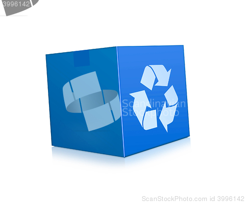 Image of blue box represents recycling isolated on white