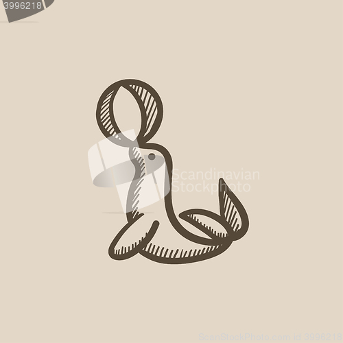 Image of Trained fur seal playing with ball sketch icon.