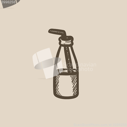 Image of Glass bottle with drinking straw sketch icon.