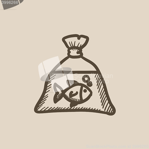 Image of Fish in plastic bag sketch icon.