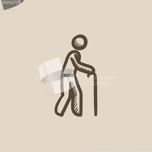 Image of Man with cane sketch icon.