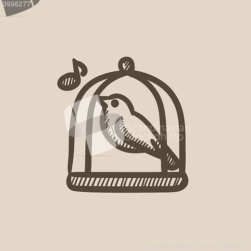 Image of Bird singing in cage sketch icon.