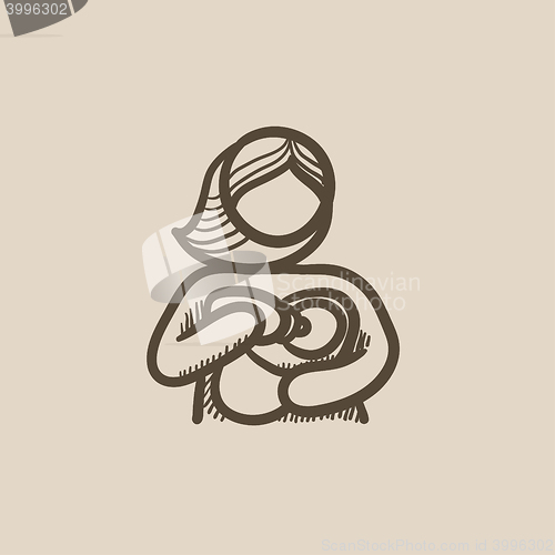 Image of Woman nursing baby sketch icon.