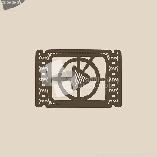 Image of Film strip with play button sketch icon.