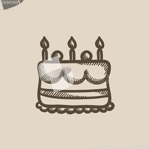 Image of Birthday cake with candles sketch icon.