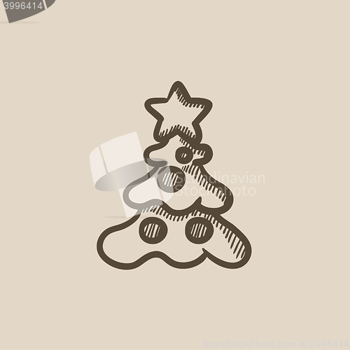 Image of Christmas tree with decoration sketch icon.