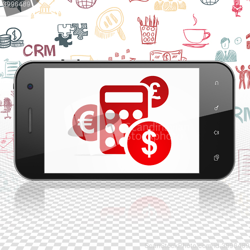 Image of Finance concept: Smartphone with Calculator on display