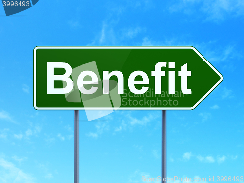 Image of Finance concept: Benefit on road sign background