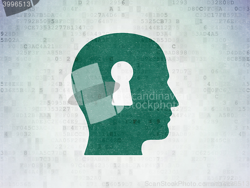 Image of Business concept: Head With Keyhole on Digital Data Paper background