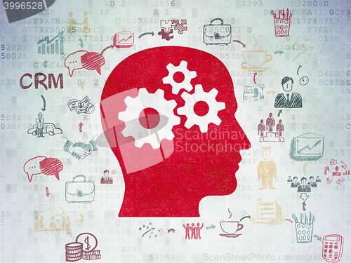 Image of Business concept: Head With Gears on Digital Data Paper background