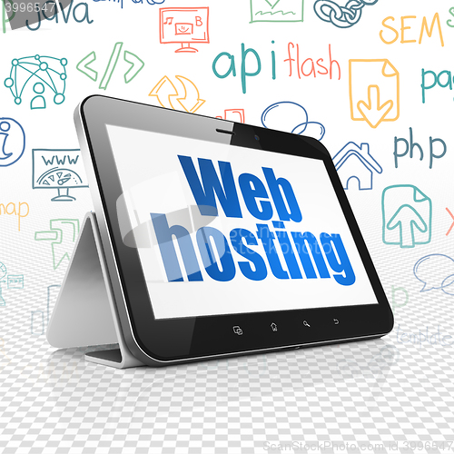 Image of Web development concept: Tablet Computer with Web Hosting on display