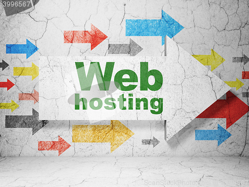 Image of Web design concept: arrow with Web Hosting on grunge wall background