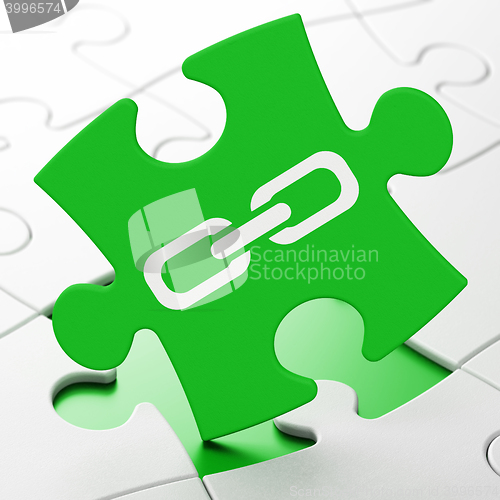 Image of Web development concept: Link on puzzle background