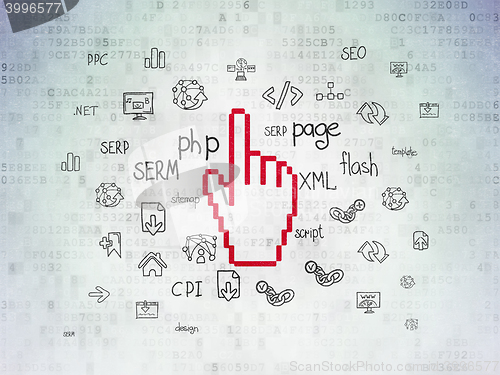 Image of Web development concept: Mouse Cursor on Digital Data Paper background