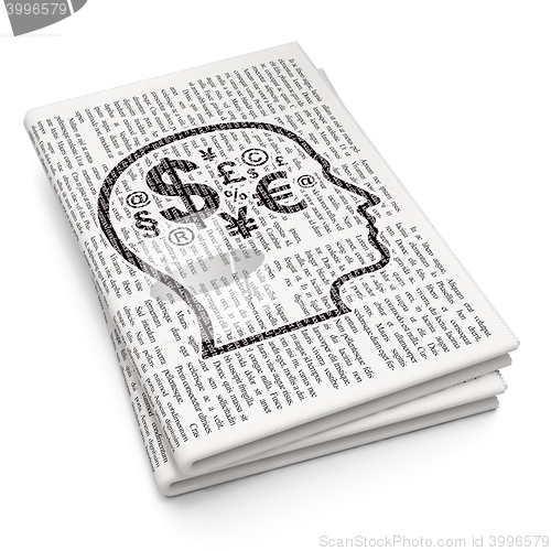 Image of Finance concept: Head With Finance Symbol on Newspaper background