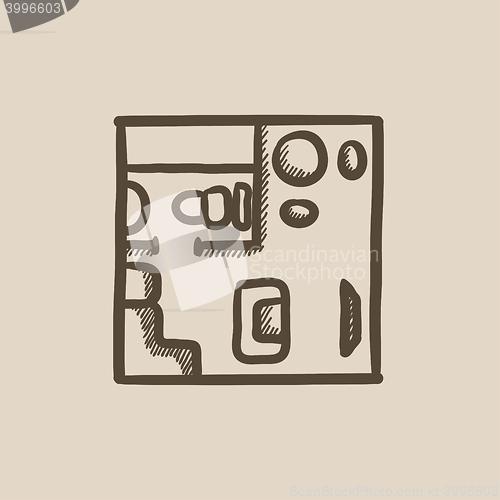 Image of House interior with furniture sketch icon.