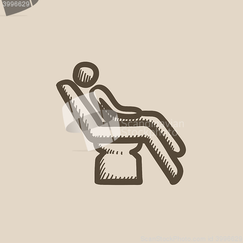 Image of Man sitting on dental chair sketch icon.