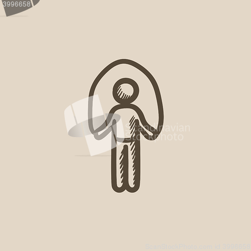 Image of Man exercising with skipping rope sketch icon.