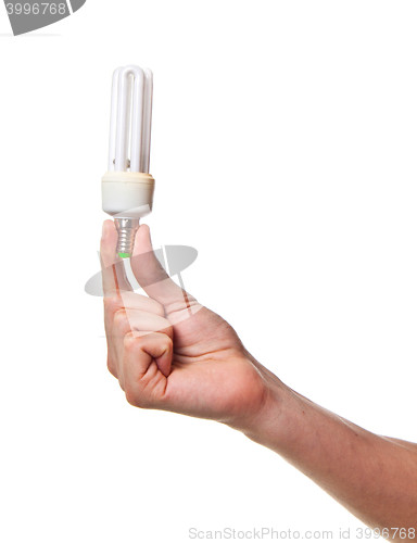 Image of hand holds the lamp electrical economical