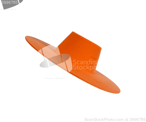 Image of large orange ladies hat, isolated on white