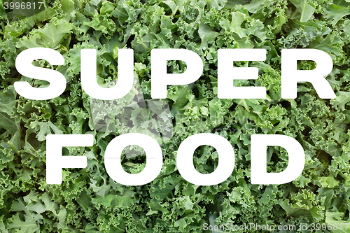 Image of SUPERFOOD text over shredded kale leaves background