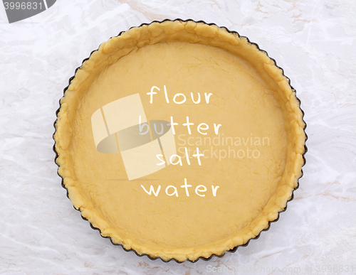 Image of Flan tin lined with pastry - recipe text