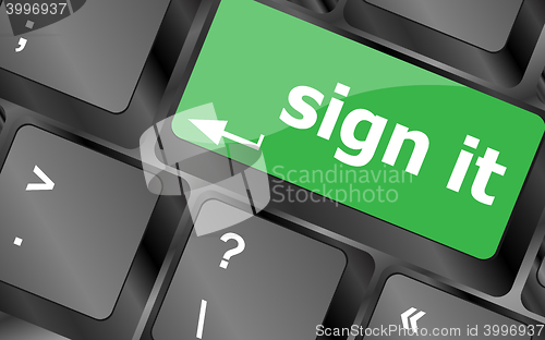 Image of sign it or login concept with key on computer keyboard. Keyboard keys icon button vector