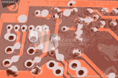 Image of Close-up old electronic circuit board with integrated microchips vector illustration