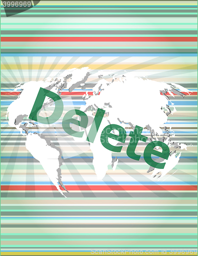 Image of The word delete on digital screen, information technology concept vector quotation marks with thin line speech bubble. concept of citation, info, testimonials, notice, textbox