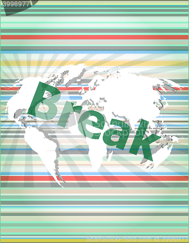 Image of The word break on digital screen, business concept vector quotation marks with thin line speech bubble. concept of citation, info, testimonials, notice, textbox